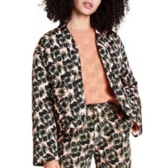RACHEL COMEY FOR TARGET Quilted Cropped Jacket in Olive Crayon Leopard Print XS - Picture 1 of 11